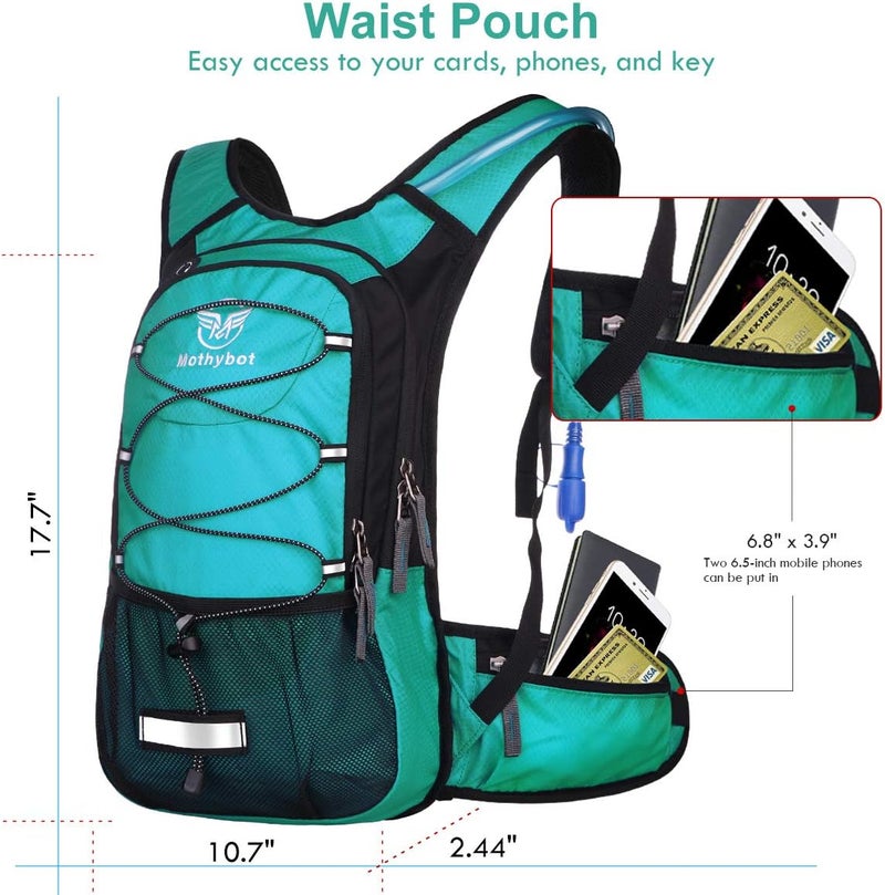 Mothybot Insulated Hydration Backpack Pack with 3L BPA Free Leak Proof Water Bladder, Large Storage Lightweight Hiking Daypack with Waist Pouches & Cooler Layer, for Running, Biking, Camping, Festival - Image 4